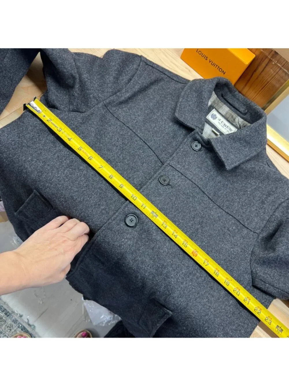 J. Crew Mens Gray Wool-Blend Button-Up Jacket Car Coat Plaid Lining Size Medium